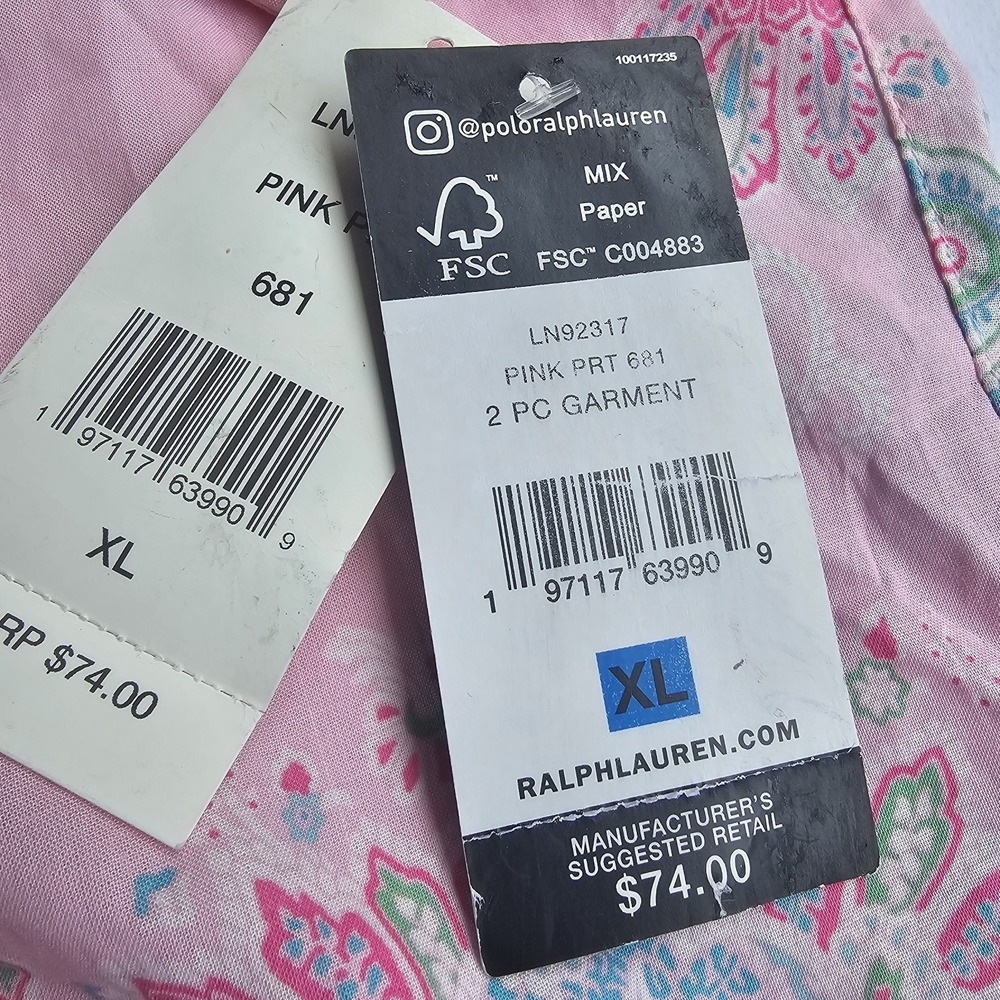 LAUREN Ralph Lauren Pink Pajama Set Women's Size XL Paisley Flowers NWT ($74.00) - Picture 5 of 14